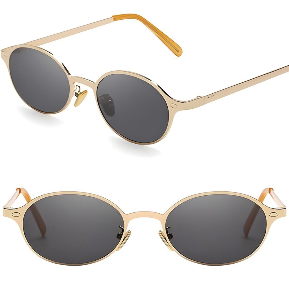 Retro Sunglasses Oval Gold Color UV400 Protection Everyday Fashion